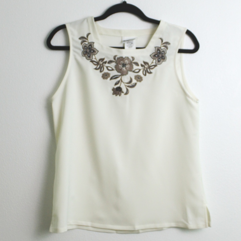 BonWorth Off-White Floral Embroidered Blouse Sz SP